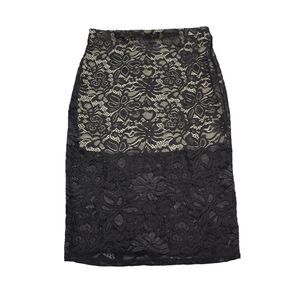 Coco Avante Skirt Womens M Black Straight Pencil Stretch Lace Pull On Floral